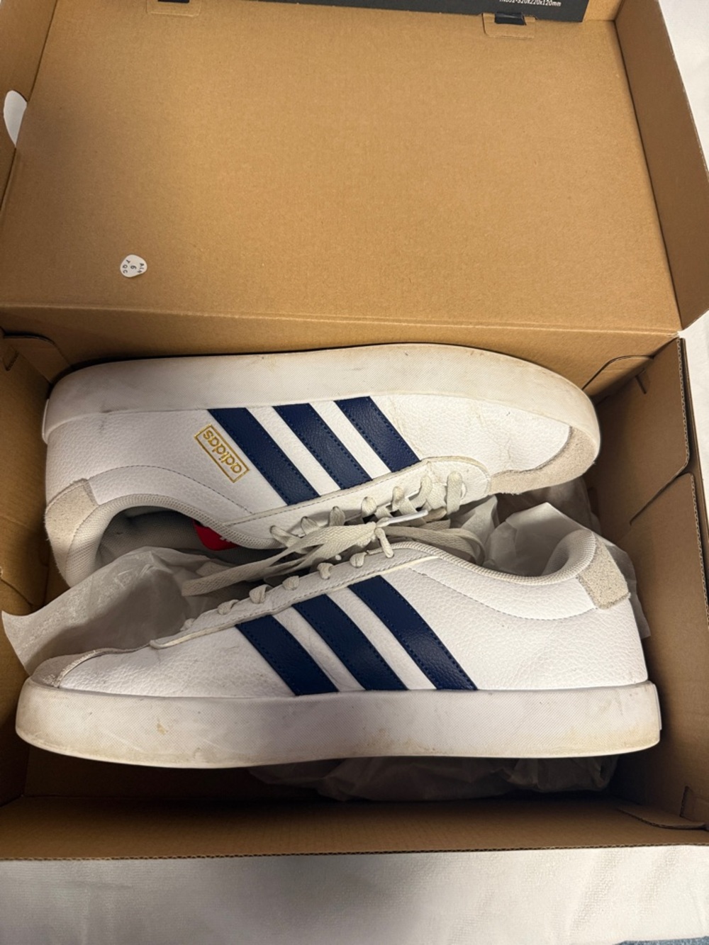 adidas White Low-Top Sneakers with Navy Stripes
